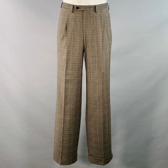 LUCIANO BARBERA Size 38 Regular Brown Plaid Wool Notch Lapel Pleated Suit - Picture 4 of 15